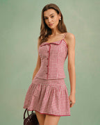 Ruched Mini Skirt in Red Plaid