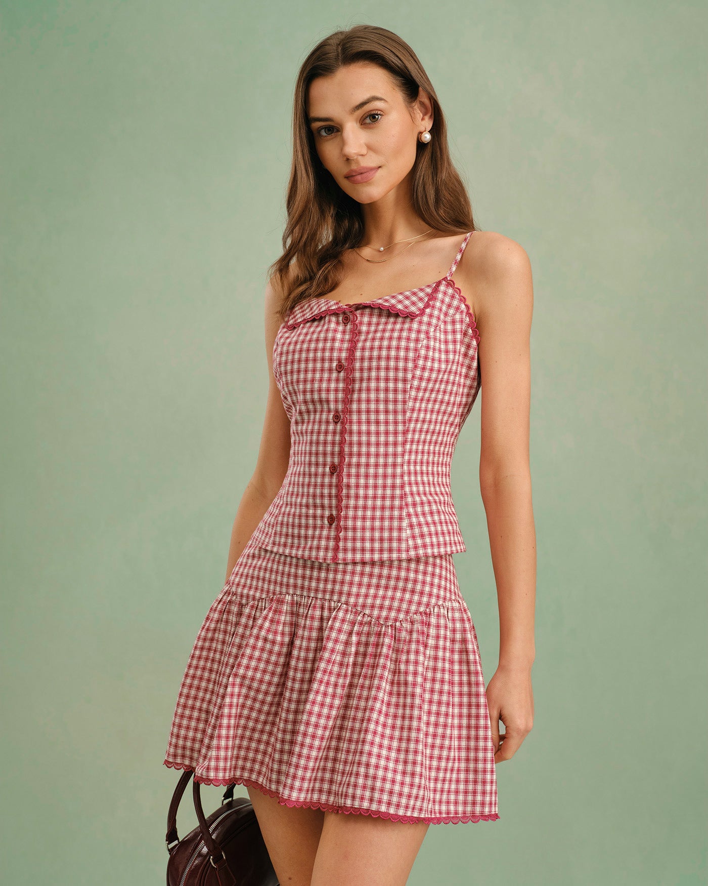 Ruched Mini Skirt in Red Plaid