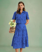 Embroidered Midi Skirt in Blue
