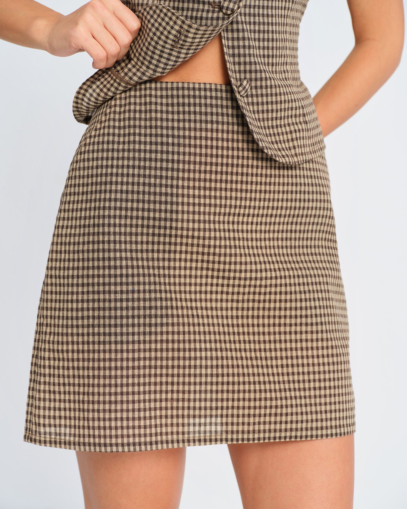 Brown Checkered Mini Skirt