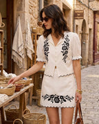 Contrasting Mini Skirt with Beige Embroidery
