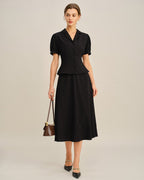 Embroidered Black Midi Skirt