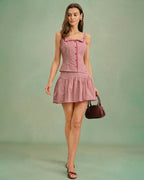 Ruched Mini Skirt in Red Plaid