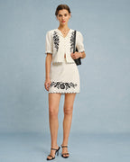 Contrasting Mini Skirt with Beige Embroidery