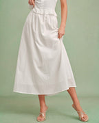 Solid White A-Line Midi Skirt