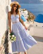 Blue Stretchy Midi Skirt with Elastic Waist
