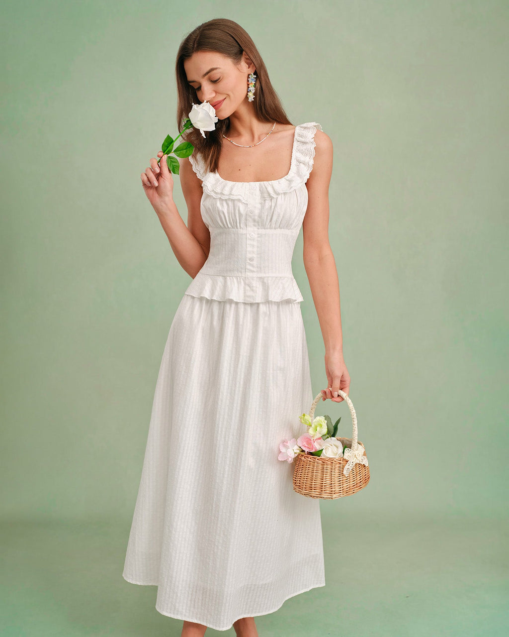 Solid White A-Line Midi Skirt