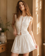 Embroidered Mini Skirt with White Elastic Waist