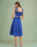 Embroidered Midi Skirt in Blue