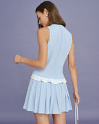Textured Blue Pleated Mini Skirt
