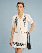 Contrasting Mini Skirt with Beige Embroidery