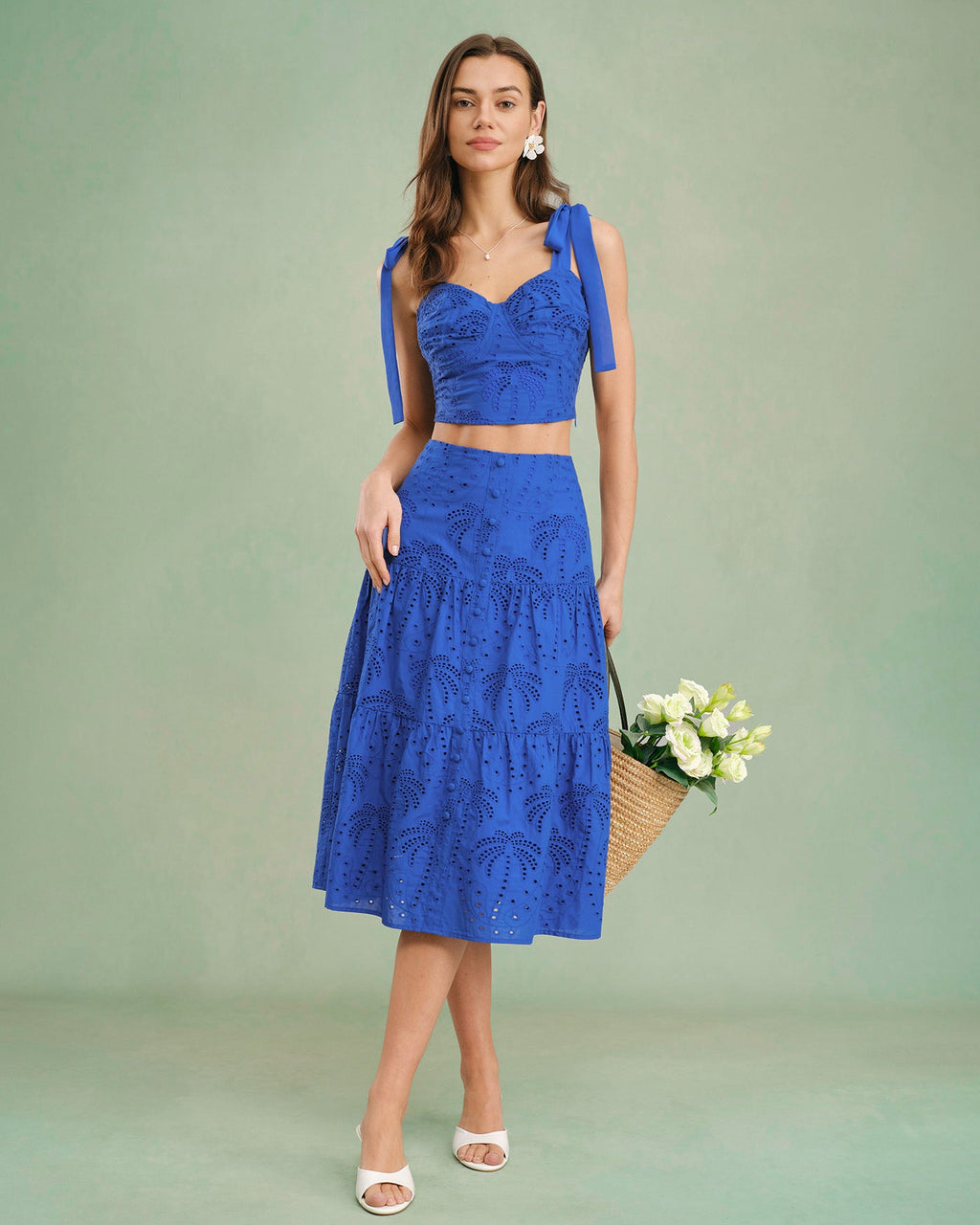 Embroidered Midi Skirt in Blue