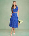 Embroidered Midi Skirt in Blue