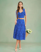 Embroidered Midi Skirt in Blue