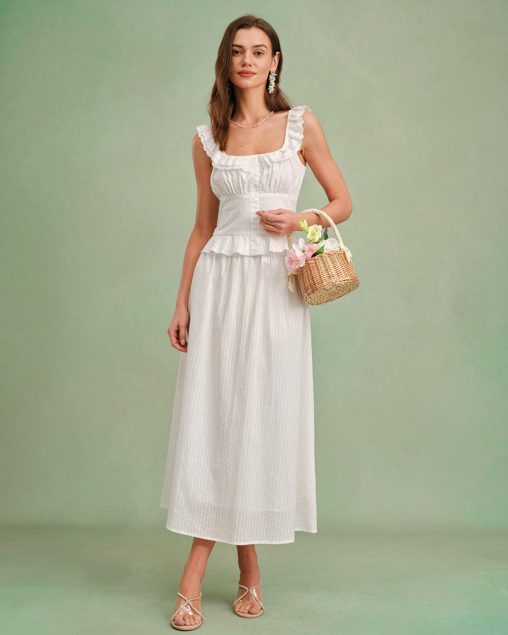 Solid White A-Line Midi Skirt