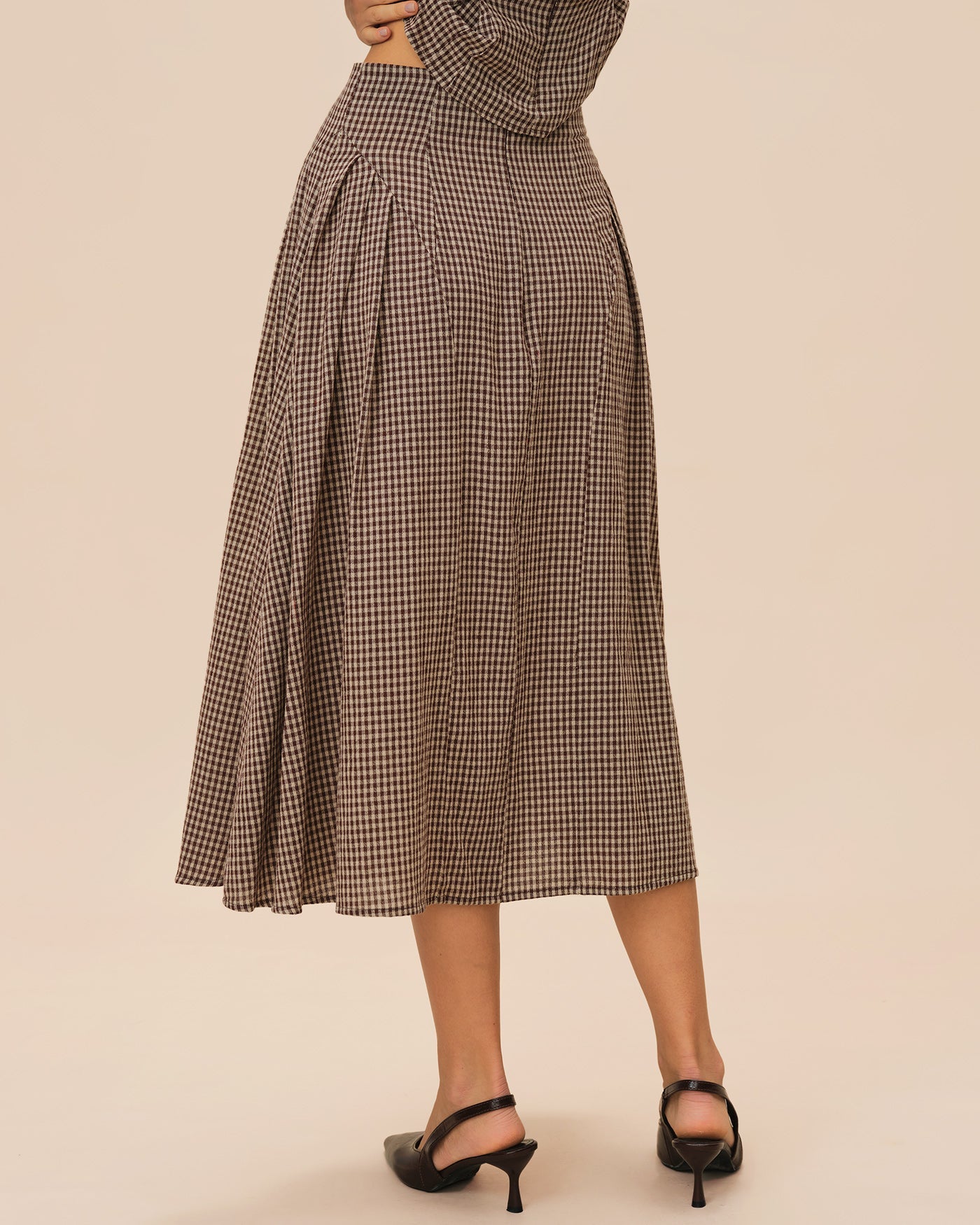 Plaid Midi Skirt in Brown