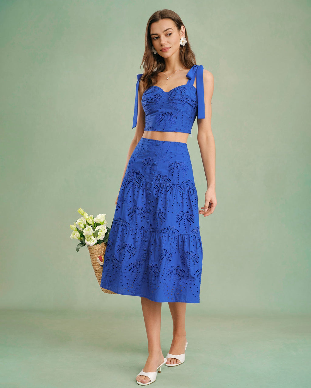 Embroidered Midi Skirt in Blue
