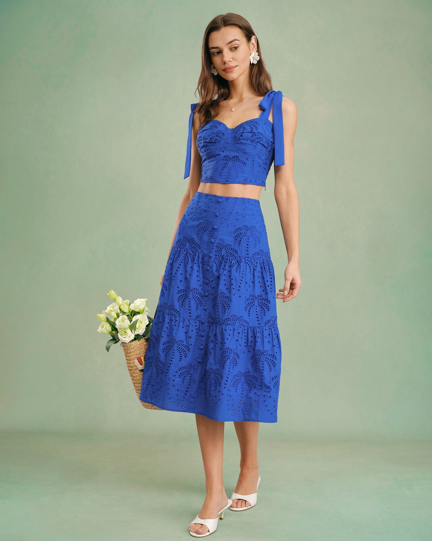 Embroidered Midi Skirt in Blue