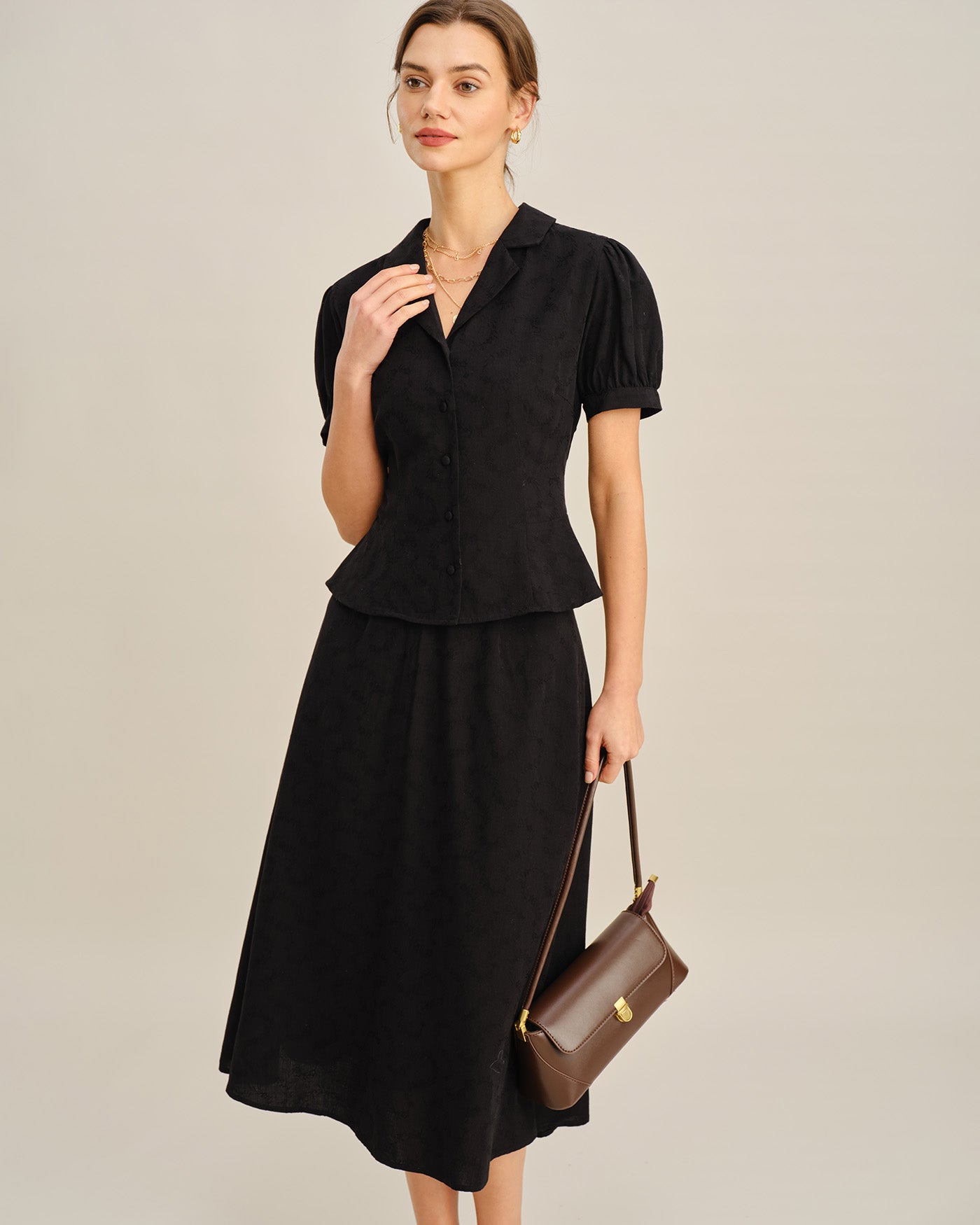 Embroidered Black Midi Skirt
