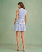 Mini Skirt with Blue Elastic Waist and Tie Detail