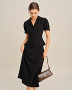 Embroidered Black Midi Skirt