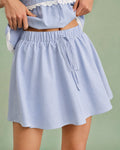 Mini Skirt with Blue Elastic Waist and Tie Detail