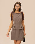 Brown Checkered Cotton Mini Skirt