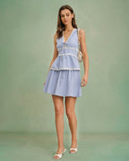 Mini Skirt with Blue Elastic Waist and Tie Detail