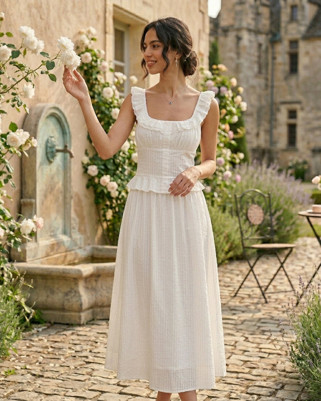 Solid White A-Line Midi Skirt