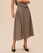 Plaid Midi Skirt in Brown