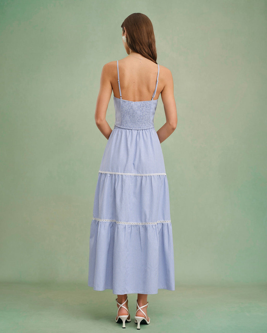 Blue Stretchy Midi Skirt with Elastic Waist