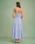 Blue Stretchy Midi Skirt with Elastic Waist