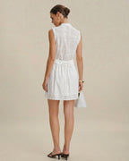 Embroidered Mini Skirt with White Elastic Waist