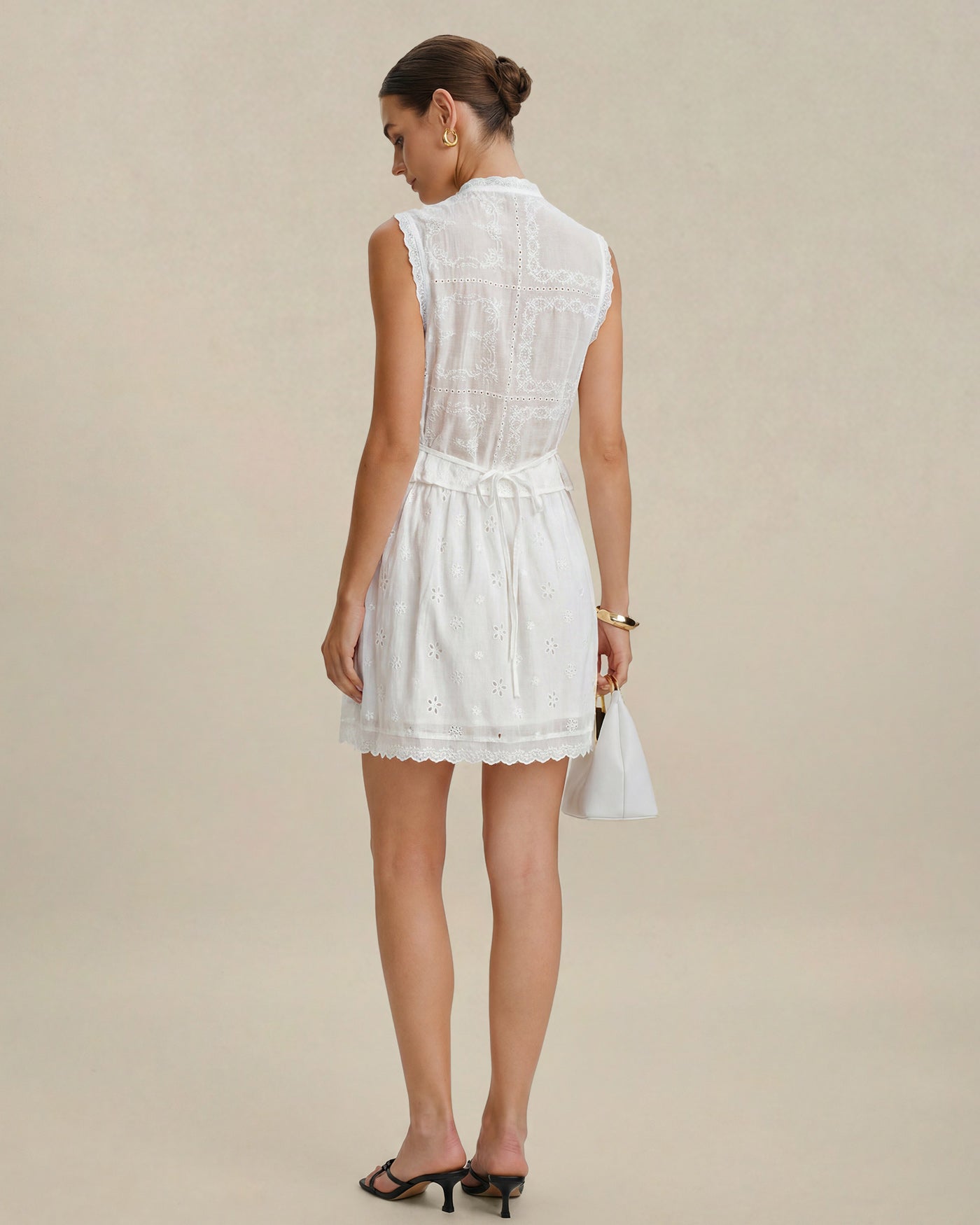 Embroidered Mini Skirt with White Elastic Waist
