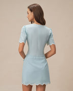 Light Blue Lace-Trimmed Pocket Mini Skirt with Buttons