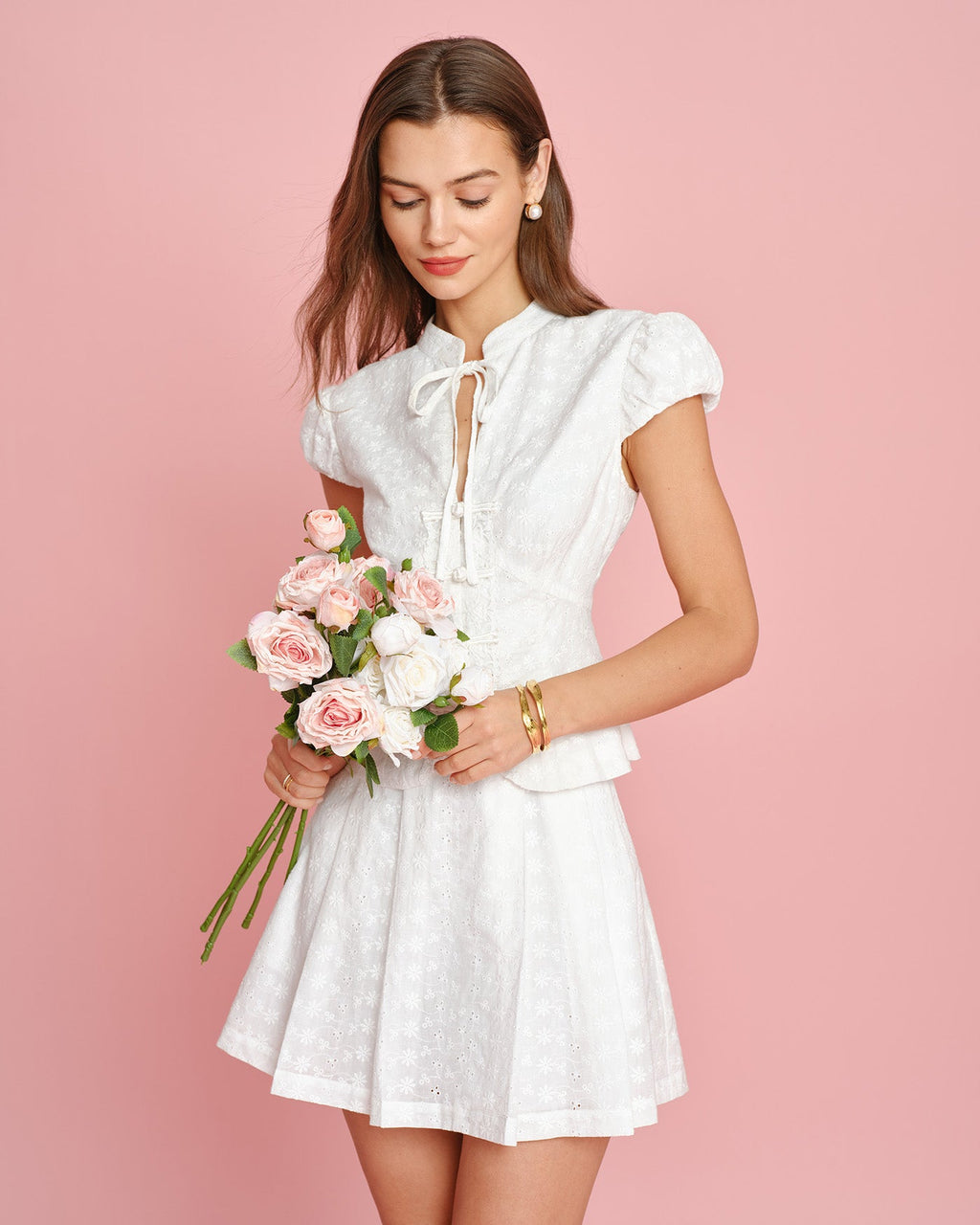 Mini Skirt with White Embroidered Pockets