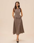 Plaid Midi Skirt in Brown