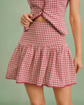 Ruched Mini Skirt in Red Plaid