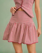Ruched Mini Skirt in Red Plaid