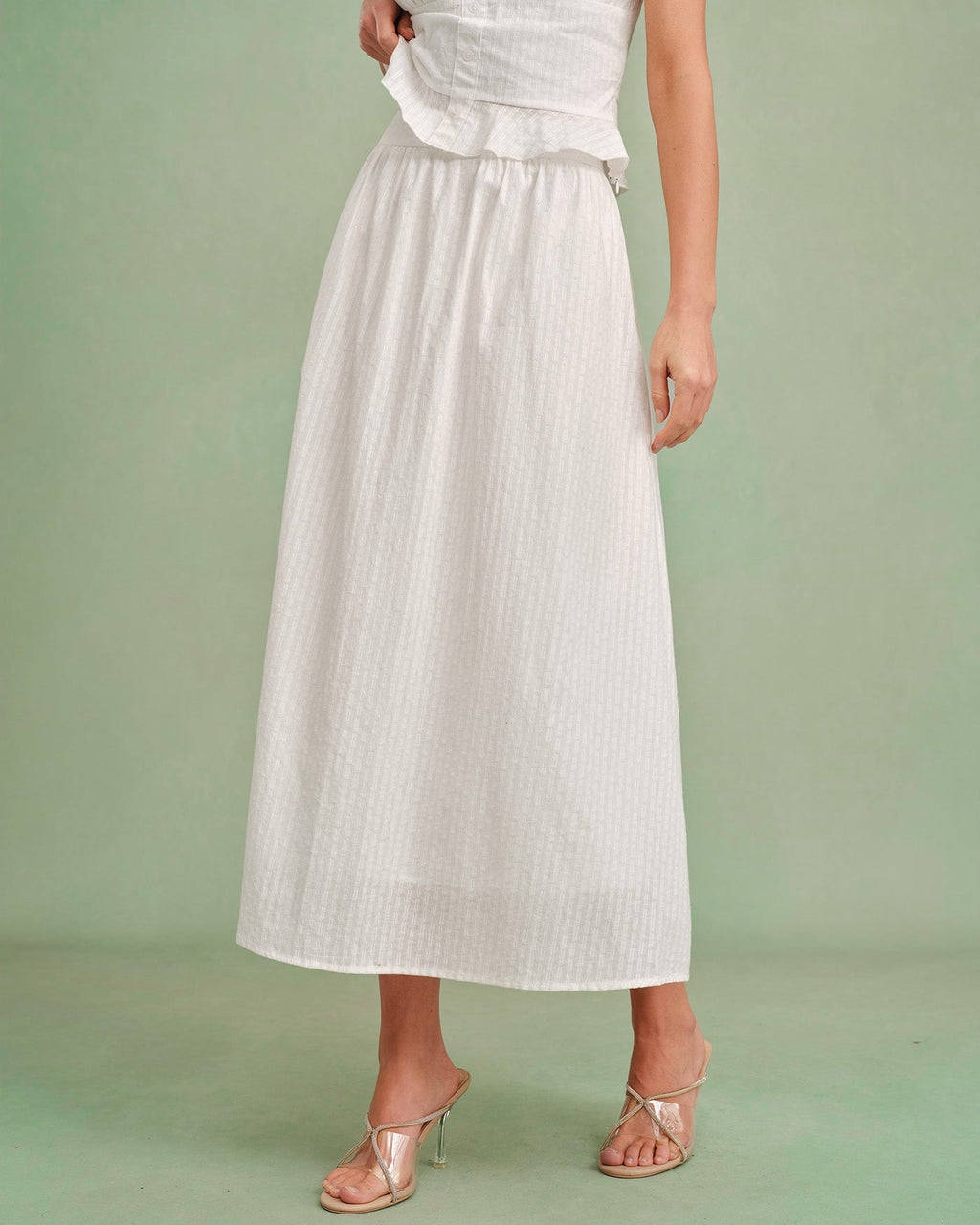 Solid White A-Line Midi Skirt