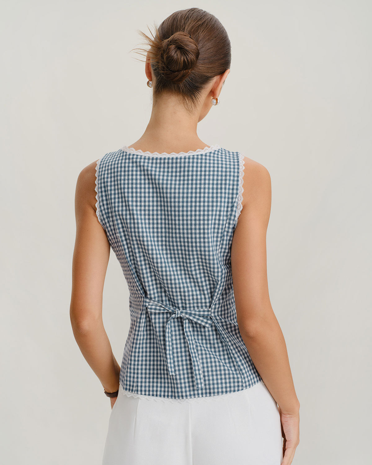 Sleeveless Blue Plaid Tank Top