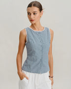 Sleeveless Blue Plaid Tank Top