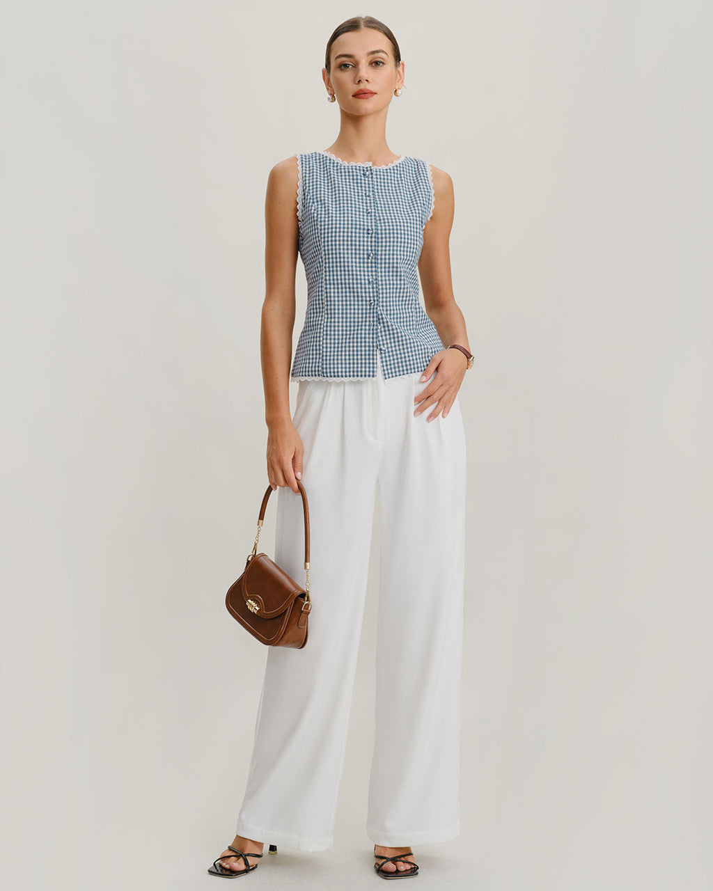 Sleeveless Blue Plaid Tank Top