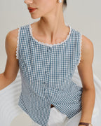 Sleeveless Blue Plaid Tank Top