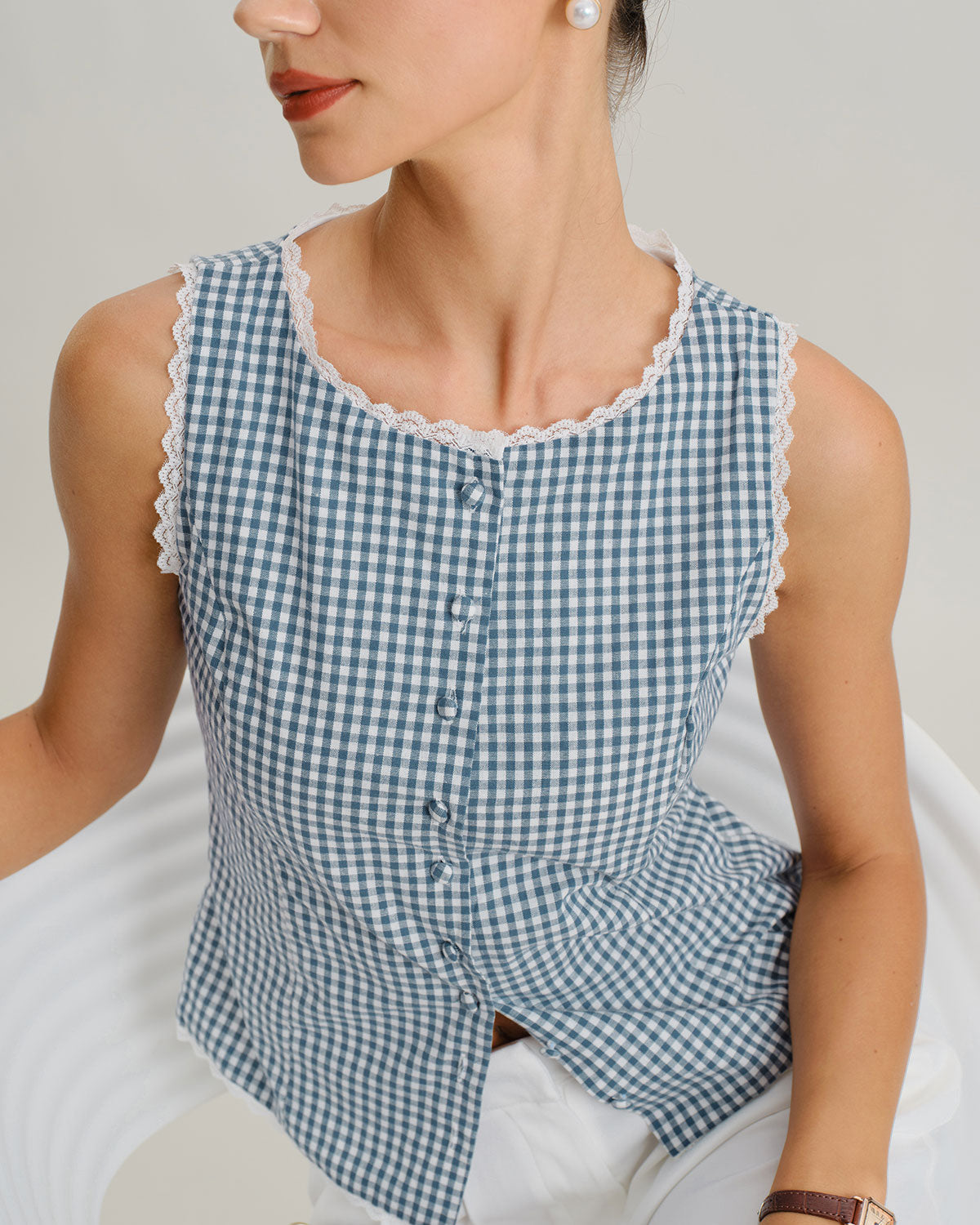Sleeveless Blue Plaid Tank Top