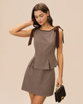 Plaid Brown Boat Neck Tank Top