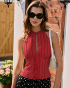 Crimson Mandarin Collar Button-Up Tank