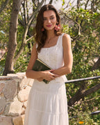 White U-Neck Lace-Embroidered Tank Top