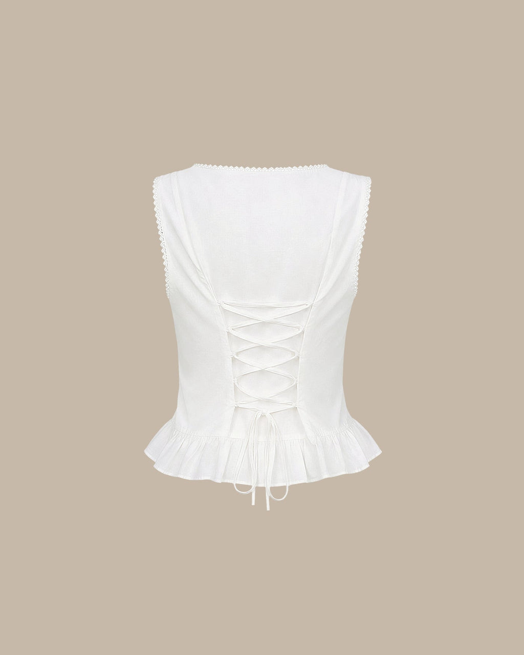 White U-Neck Lace-Embroidered Tank Top