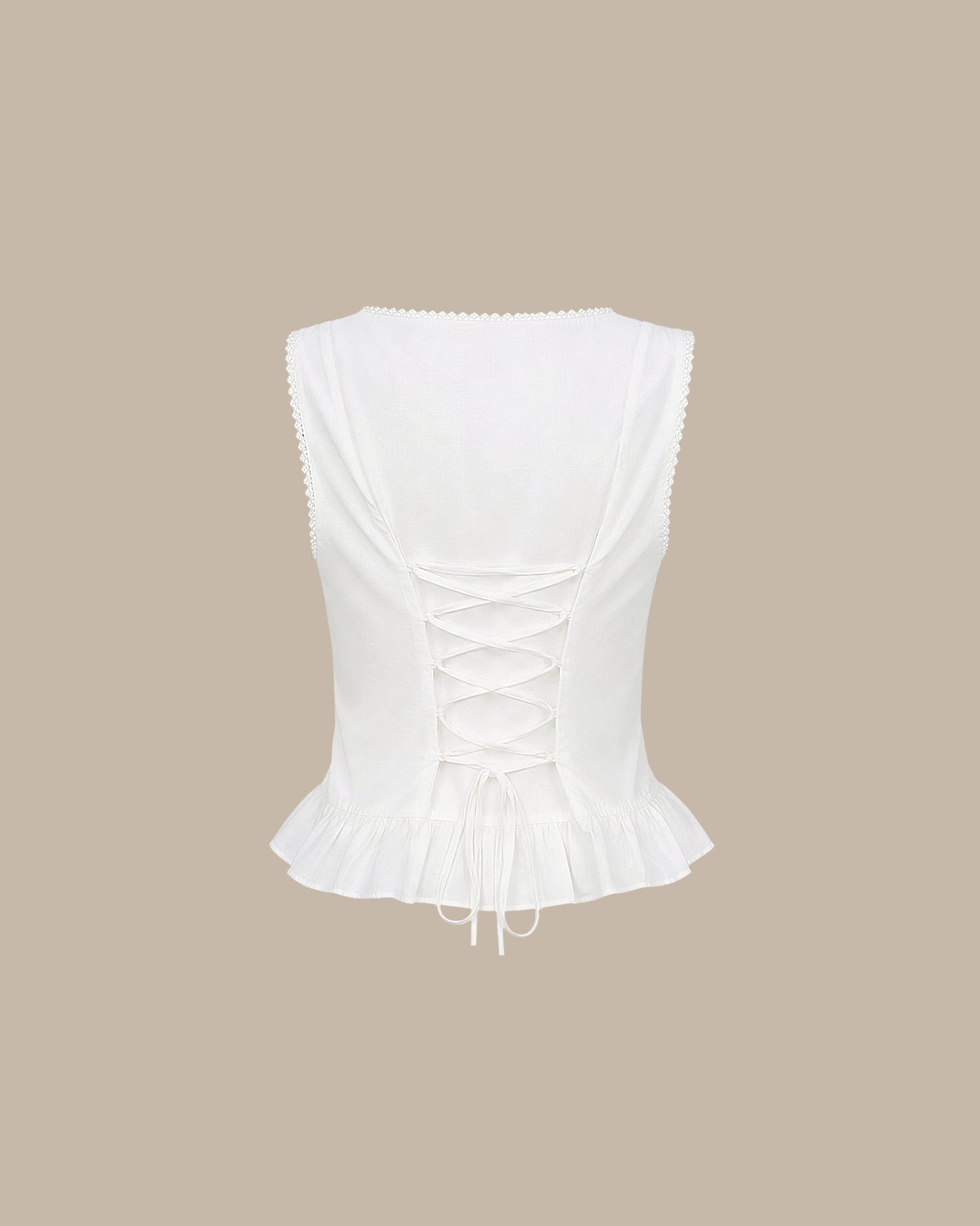 White U-Neck Lace-Embroidered Tank Top